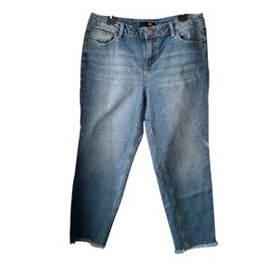 👖 Light Blue Wide Leg Fringed Hem Jeans - Size 14